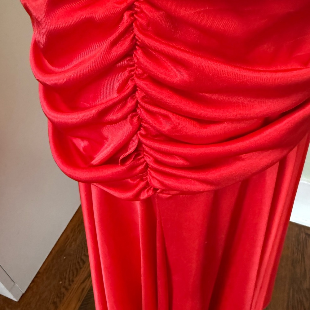 Vintage Red Draped Cocktail Dress Ruched Bodice Large - Picture 9 of 14